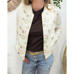Bombers femme beige fleurs brodées camel Ysoriah