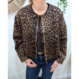 Veste Bombers suédine femme léopard marron