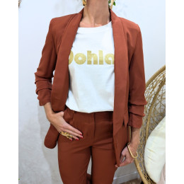 Blazer femme manches plissées terracotta