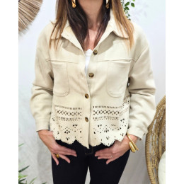 Veste femme suédine ajourée beige Ysoria