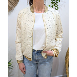 Bombers femme ecru fleurs petits coeurs noirs Adela