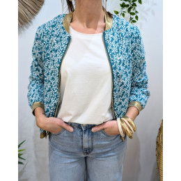 Bombers femme vert petites fleurs blanches Adelaida