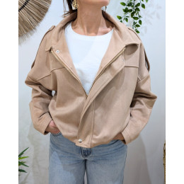 Veste femme suédine effet bombers camel clair