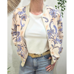 Bombers femme beige à motifs fleuris bleus Marcella