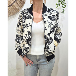 Bombers femme écru fleurs noires Paolina