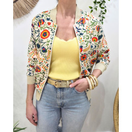Bombers femme beige fleurs multicolores Inti