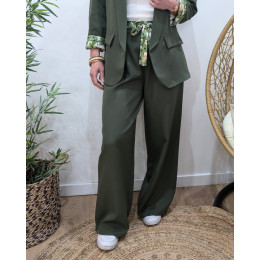 Pantalon fluide femme kaki ceinture fleurie Malea