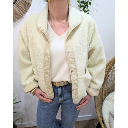 Veste femme beige à pressions imitation mouton réversible - unie