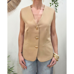 Veste sans manches femme camel clair boutons dorés Elio