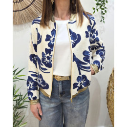 Bombers femme écru fleurs bleues Ludovica