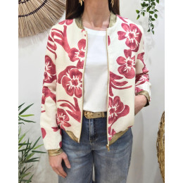 Bombers femme écru fleurs roses Ludovica
