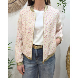 Bombers femme écru fleurs roses et jaunes Olimpia