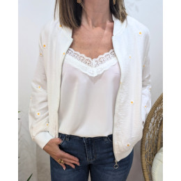 Bombers femme blanc marguerites