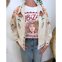 Veste femme beige broderies fleurs Loredana