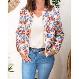 Bombers femme beige fleurs bleus et rouges Daryna