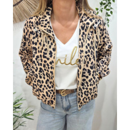Veste femme à capuche léopard camel et noir