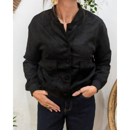 Bombers femme suédine noir à boutons