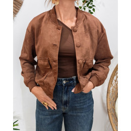 Bombers femme suédine marron à boutons