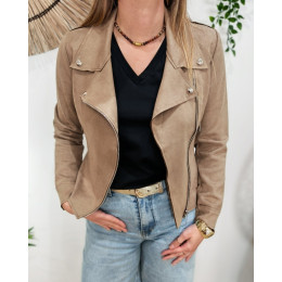 Perfecto femme fin suédine taupe