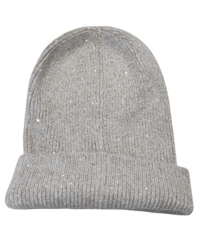 Bonnet femme liseré lurex et sequins-Taupe