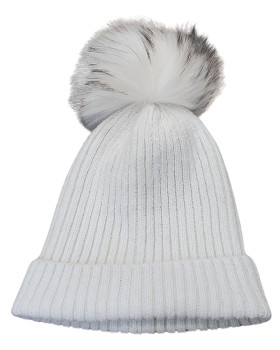 Bonnet femme uni à pompon-Beige