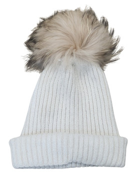 Bonnet femme uni à pompon-Rose poudré