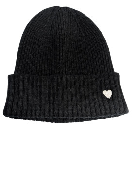 Bonnet femme uni coeur brodé argent-Noir