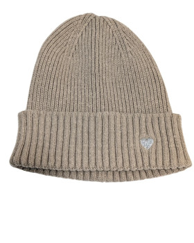Bonnet femme uni coeur brodé argent-Taupe