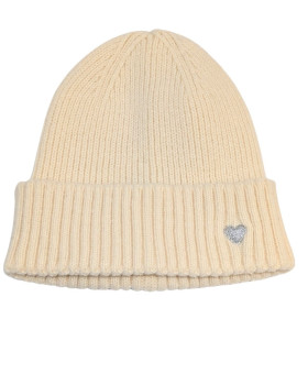 Bonnet femme uni coeur brodé argent-Beige