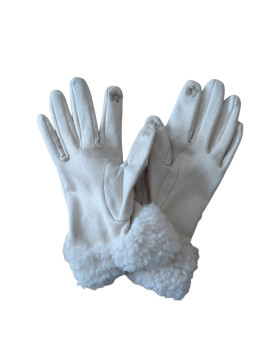 Gants suédine bordure bouclettes-Ecru