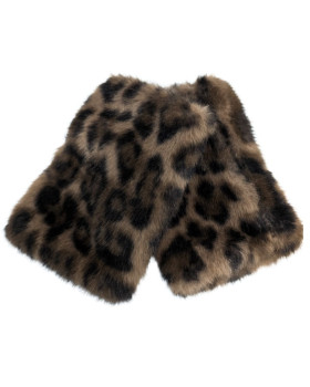 Mitaines fausse fourrure léopard-Camel