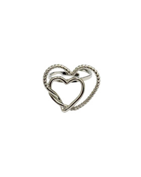 Bague femme acier double coeurs-Argent
