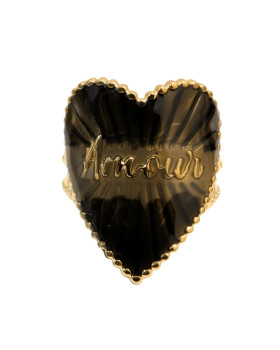Bague femme acier cœur Amour-Noir