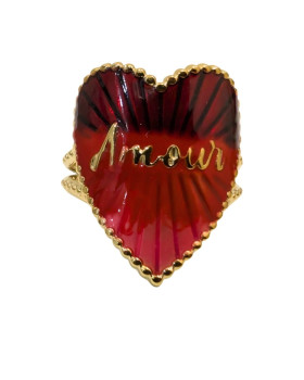Bague femme acier cœur Amour-Rouge