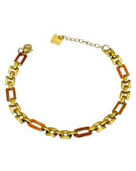 Bracelet acier petits carrés et rectangles dorés-Marron