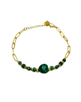 Bracelet acier doré perles et coeur Adolphine-Vert