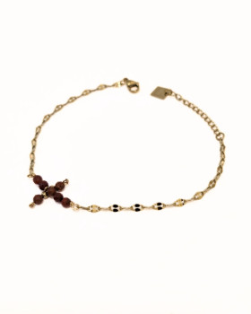 Bracelet femme acier doré et croix terracotta