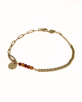 Bracelet femme acier doré et perles terracotta Bjarte