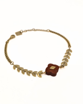 Bracelet femme acier doré et perles terracotta Bodil