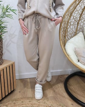 Pantalon femme élastiqué Taglia-Taupe