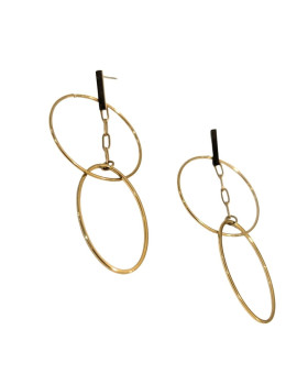 Boucles d'oreilles femme acier doré anneau et ovale entrelacés