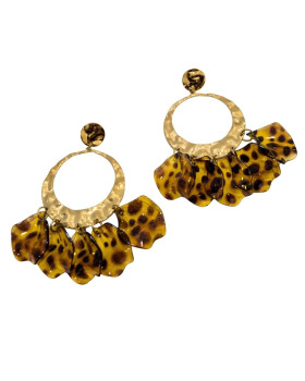 Boucles d'oreilles femme acier doré pétales léopard