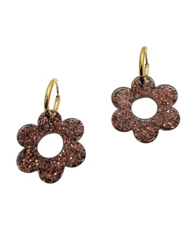 Boucles d'oreilles femme acier fleur résine marron