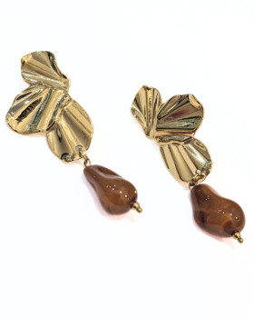 Boucles d'oreilles femme acier doré pierres marron Heidi