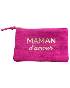 Petite pochette MAMAN d'amour doré-Rose fuchsia