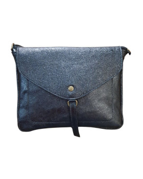 Sac à main femme bandoulière cuir metallisé Théana-Noir