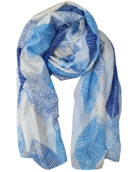 Foulard femme feuilles et dorures-Bleu
