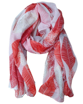 Foulard femme feuilles et dorures-Rouge