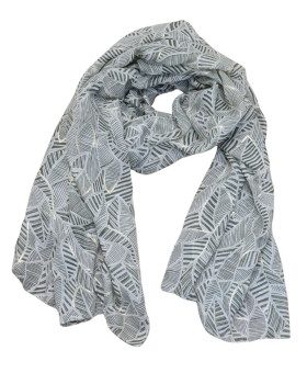Foulard femme feuilles rayées et dorures-Kaki