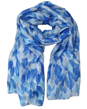 Foulard femme feuilles et dorures Erynn-Bleu